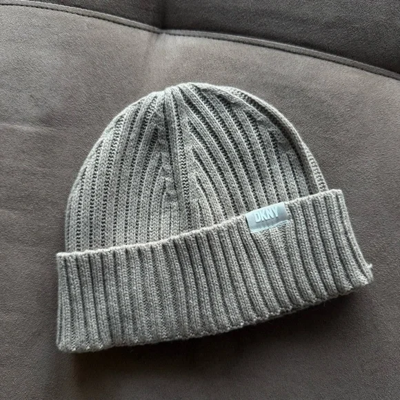 DKNY Gray Ribbed Knit Beanie - Picture 3 of 3